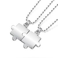Geometry Smooth Puzzle Chain Necklaces 2 Pcs/set Stainless Steel Couple Pendant Necklace Lover Friendship Jewelry Gift