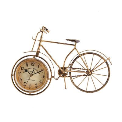 Vintage Iron Bicycle Type Table Clock Classic Non-Ticking Silent Retro Decorative Bike Clock For Living Room Study Room Cafe Bar Office Ornament Gifts Antique Copper-Colored