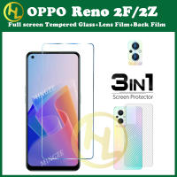 (3in1) สำหรับ OPPO Reno2F /Reno 2Z กระจกเทมเปอร์ฟิล์มป้องกัน + เลนส์กล้องถ่ายรูปฟิล์มป้องกัน + คาร์บอนไฟเบอร์ฟิล์มด้านหลัง Reno 10 9 8 8T 8Z 8Pro 7 6 7Z 7SE 6Z 4Z 5 5K 4 3 2F/2Z 4G 5G ฟิล์มกันรอยหน้าจอ