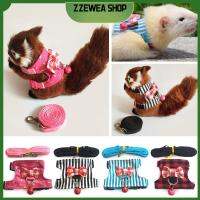 ZZEWEA SHOP สายจูงหนูแฮมสเตอร์4สีลายแถบสายคล้องหน้าอกสัตว์เลี้ยงเชือกลากผ้าเดนิม + พลาสติกผูกโบว์ขนาดเล็กสายรัดหน้าอกสายจูงสัตว์เลี้ยงอุปกรณ์สำหรับสัตว์เลี้ยง