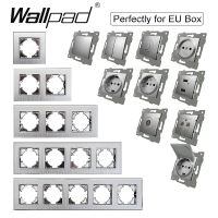 Silver EU Metal Frame Electrical Socket Switch Grey DIY Button Reset Curtain USB EU French Data Wallpad L6 Wall Socket Round Box