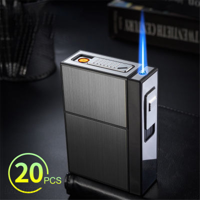 ก๊าซไฟฟ้าเบากันน้ำกรณีพอง USB ชาร์จไฟแช็กกล่องโลหะผู้ถือยาสูบสูบของขวัญ