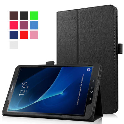 SM-T580สำหรับ Samsung Galaxy Tab A6 10.1 2016ฝาครอบ SM-T585 T580 T585 Litchi รูปแบบหนังพลิก Foldable Bracket แท็บเล็ต