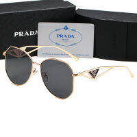 คลาสสิก Prada แว่นกันแดดทรงกลมแฟชั่นของผู้ชายดีไซเนอร์โลหะกระจกแว่นกันแดดวินเทจขนาดเล็กกรอบดวงจันทร์ดวงอาทิตย์ผู้หญิง