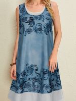 【CC】 NEW Floral Print Sleeveless Wide Waist Knee Length Street Loose Dresses Vestidos