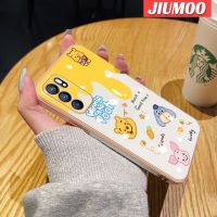 JIUMOO เคสปลอกสำหรับ OPPO Reno 6 5G Reno 6 4G Reno 6Z 5G Reno 6 Pro 5G เคสกรณีการ์ตูนน่ารักวินนี่เดอะพูห์สแควร์ขอบแบบชุบปลอกเต็มเลนส์ปกกล้องกันกระแทกกรณีการป้องกัน