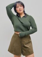 Cider Solid Zipper Up Knitted Crop Top Curve &amp; Plus