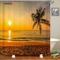 3D Sunny Beach Palm Leaf Printed Bathroom Shower Curtain Polyester Waterproof Home Decor Curtain With Hook Curtain