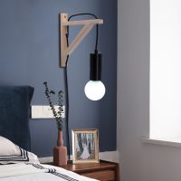 Nordic Wooden Wall Lamp Creative Industrial Dining Room Bedroom Indoor Lighting with Switch Button Cable Bedside Lamp AC 220V