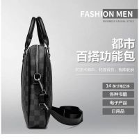 European American Fashion Mens Briefcase Checked Shoulder Bag Business Casual Handbag Computer