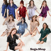 ชุดนอนผ้าซาตินขาสั้นแขนสั้น ชาย-หญิง สาวอวบ สีพื้น มี 10สี M-5XL