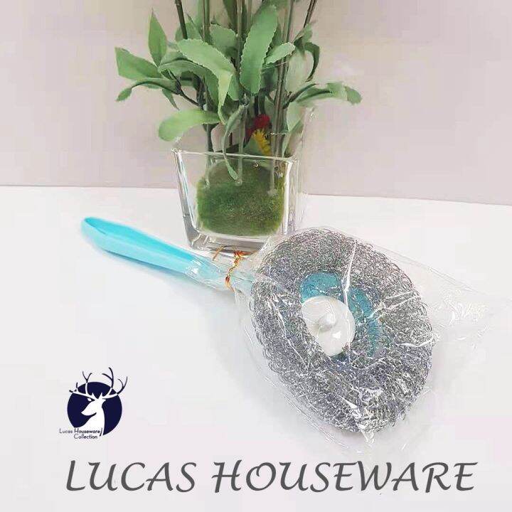 STEEL WOOL SCRUB WITH HANDLE HANDS FREE STEEL SCRUB WITH HOLDER SPONGE KITCHEN CLEAN SINK POTS