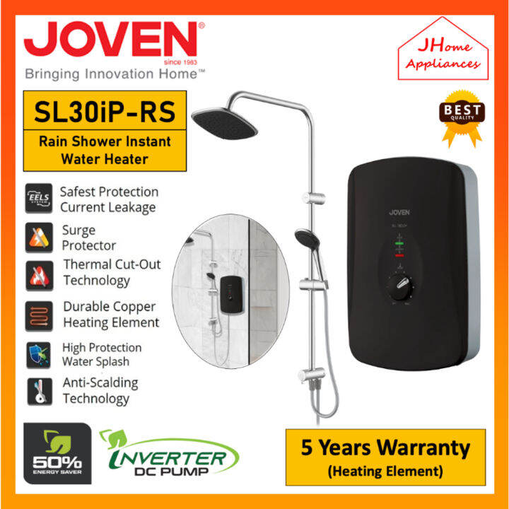 Joven Sl30ip-rs Instant Water Heater With Rain Shower (dark Grey) 