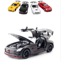 1:32 Mercedes-Benz SLS AMG รถโลหะผสมรุ่นเสียงและแสงดึงกลับคอลเลกชัน Diecast ยานพาหนะรถยนต์ของเล่นสำหรับเด็ก