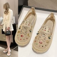 Diamond hollow out the fisherman shoes female new summer 2023 han edition round head light mouth fashionable joker ladies casual shoes