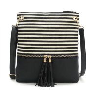 --238812Womens bag◘✖ Foreign trade new handbag stripe bump color PU stitching one shoulder inclined shoulder bag in Europe and the contracted tassel trend small bread