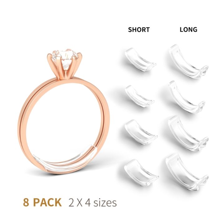 Ring Sizer Adjuster for Loose Rings - 8 Pack, 4 Sizes Ring Guard Spacer  Fitter Tightener for Ring Too Big - Invisible Silicone Ring Resizer for  Women