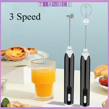 Electric Milk Frother Rechargeable 3 Speed Double Whisk Mixer Stirrer Egg  Beater