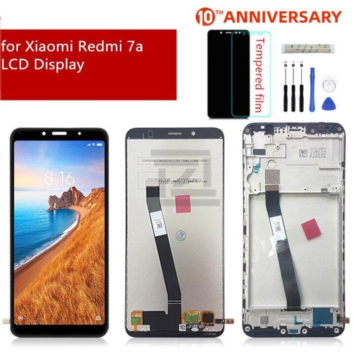 อะไหล่ชิ้นส่วนจอสัมผัสแอลซีดีของเครื่องแปลงดิจิทัลสำหรับ-xiaomi-redmi-7a-มีกรอบสำหรับซ่อมจอแสดงผล7a-redmi