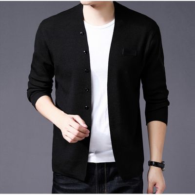 Fashion solid color single breasted slim cardigan men casual v-neck sweater men