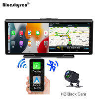 Blueskysea CP26 1080จุดรถ Dashcam ไร้สาย CarPlay, 10นิ้วหน้าจอสัมผัสเลนส์คู่รถกล้องมัลติมีเดียวิทยุสเตอริโอพร้อม GPS