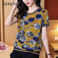 Luxqlo เสื้อยืดแฟชั่นใหม่ขนาดใหญ่สำหรับผู้หญิงลำลองแขนเสื้อแขนสั้นคอกลมพิมพ์ลายทรงหลวมฤดูร้อน