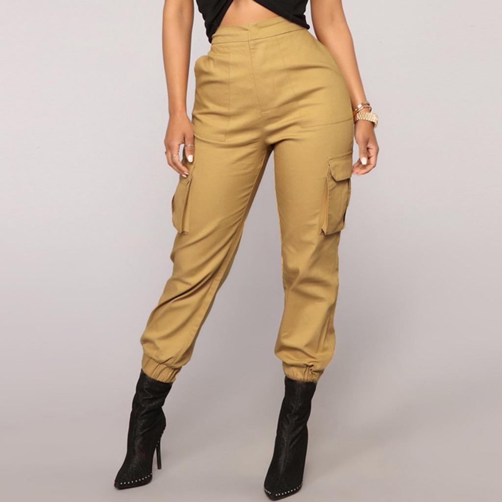 YKARITIANNA Womens Soild Trousers Casual Sports Elastic Waistt Pants Overalls with Pockets Cargo Super Cozy 