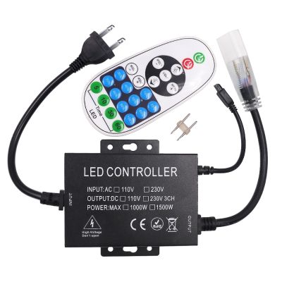 ❇♞ 1500W Power Supply 110V 220V Dimmer LED Controller With 23key IR Remote EU/US Power Plug For 100m Single Color Neon Strip Light