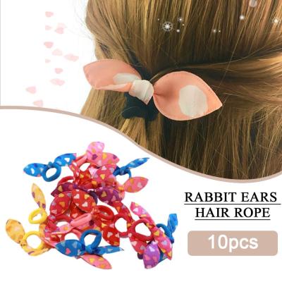 10Pcs Cute Small Rabbit Ear Hair Bands Girl Rubber Headwear Hair Elastic Accessories Children Baby Korean Ornaments Band Band F2C2