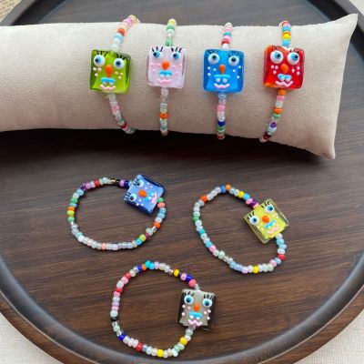 Cute Little Monster Beaded Bracelets On Hand for Women Girls Cartoon Y2K Colorful Beads Strand Elastic String Bracelet Jewelry