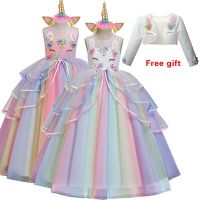 ZZOOI New Flower Girl Wedding Party Cocktail Party Unicorn print dress girl birthday party graduation Princess embroidery dress