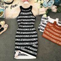 Gaun Wanita Motif Huruf Rajutan Neplos Musim Panas 2023 Gaun Bodycon Pinggang Rseamping KSI Camis Tanpa Lengan Halter 44319