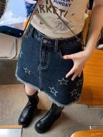 【CW】 Denim Skirt Gothic Punk Star Embroidery Waist Faldas Tassel Y2k Skirts Saia Mujer