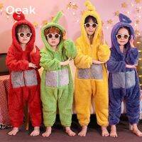 Oeak ชุดคอสเพลย์ผู้หญิง Teletubbies ชุดนอนใส่ได้ทั้งชายและหญิงผ้ากำมะหยี่นุ่มน่ารักสำหรับงานเลี้ยง