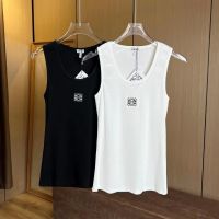 Real Stock Shot Luo Yiwei Inner Wear Single Wear Embroidered Sleeveless Vest Womens Slim And Versatile Black And White Elastic Bottoming Shirt