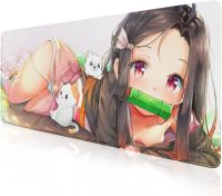 Nezuko Kamado ฐานยางกันลื่นเกมแผ่นรองเมาส์อะนิเมะขอบคอมพิวเตอร์แผ่นรองเมาส์นักฆ่าปีศาจ