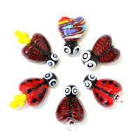 Creative Heart Shaped Glass Ladybug Mini Figurine เครื่องประดับน่ารัก Tiny Ladybird จี้อีสเตอร์ Fairy Garden Home Decor อุปกรณ์เสริม