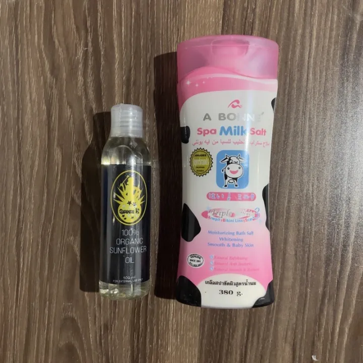 SUNFLOWER OIL BY QUEEN K AND ABONNE SPA MILK SCRUB COMBO SET COD