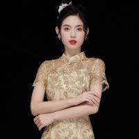 Qipao ขั้นสูงหรูหรา2023 Dress Model Baru ชุดเดรสหน้าร้อนสีทองแชมเปญแบบใหม่ของประเทศจีน