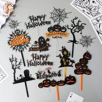 【Fun party】 HappyTheme Acrylc PumpkinGrimace ค้างคาวแม่มดเด็กเค้ก T Opper แทรกอุปกรณ์ตกแต่ง