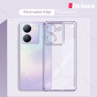 NIWINEE เคสโทรศัพท์แบบใสขอบสี่เหลี่ยมเคสโทรศัพท์เนื้อนิ่ม TPU ใสสำหรับ VIVO Y27 5G แบบเคลือบผิวเรียบหรูพร้อมเลนส์เต็มเคสกันกระแทกขายดี