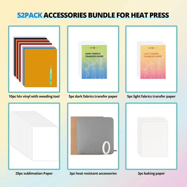 htvront-52-pcs-heat-press-supplies-accessories-for-beginners-cricut-clothing-t-shirt-printing-diy-include-htv-sublimation-paper