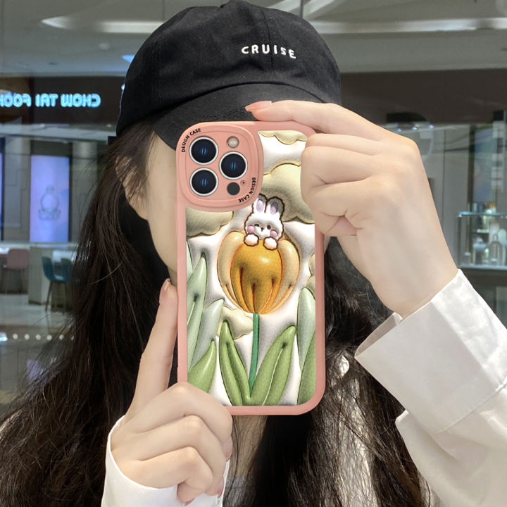 ggk-เคสโทรศัพท์สำหรับ-samsung-galaxy-a24-4g-เคสมือถือปกหนังลายการ์ตูนภาพสามมิติเคสหลังหนังกระต่ายดอกไม้แบบนิ่ม