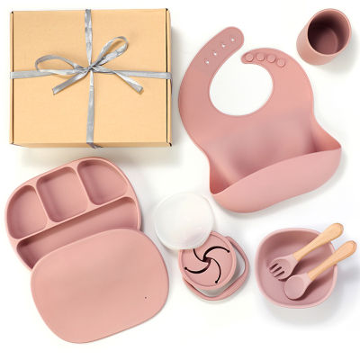 7pcsSet Silicone Baby Feeding Bowl Tableware Waterproof Spoon Non-Slip Food Grade Silicone Dishes for Baby Bowl Baby Plate