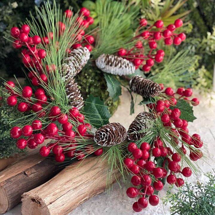 10pcs-lot-red-berry-bouquet-wedding-party-decor-christmas-decoration-for-home-flower-branch-artificial-pine-cone-new-year-2023