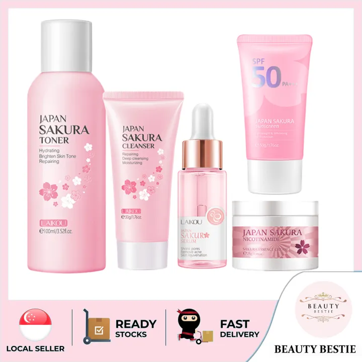 Laikou Japan Sakura Face Cream Repair Dry Skin Brighten Tone Serum Day