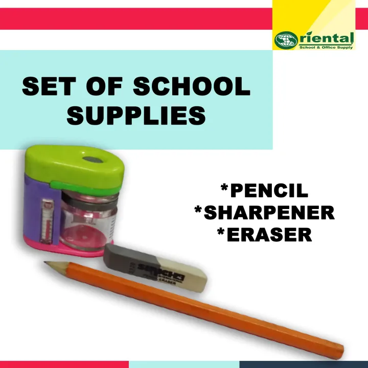 Set of 3 Pencil Eraser & Sharpener for Kids School Supplies for