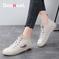 top●DOSREL Boots for Women On Sale Korean Style Genuine Leather Slip On Women Fashion Boots Waterproof BlackWhite Flat Boots for Ladies Martin Boots Big Size 35-41