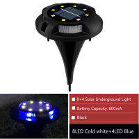 8X Solar Ground Lights Outdoor Disk Light 8 LED Cool White + 4 LED Blue Waterproof Solar Powered LightsIn-Ground Walkway Deck