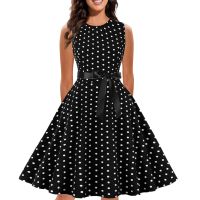 【YF】 Vintage Polka Dot Dress for Women Summer Fashion Sleeveless Swing Belt Rockabilly Prom Party A Line Dresses Wedding Vestidos